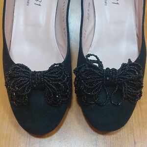 FERCA 81, Size 38 (S. 7.5) Chic Black Beaded Women's Flats, Made In Italy